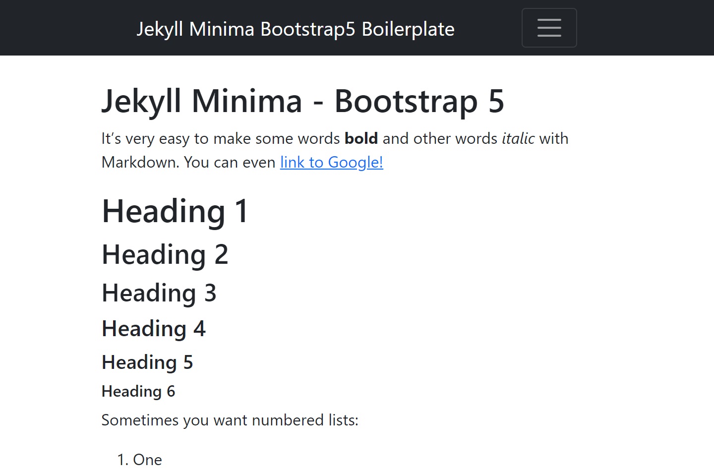 Jekyll-Minima with Bootstrap5 Boilerplate Template